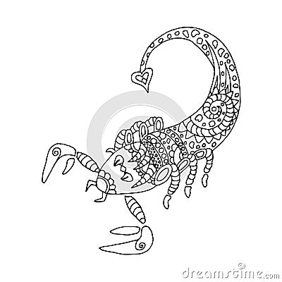 Scorpion hand drawn zentangle. Adult antistress coloring page - Cartoon Illustration