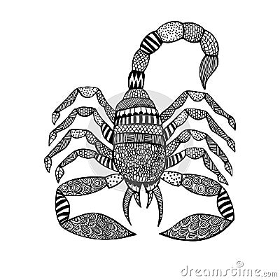 Scorpion in zentangle style on white background Vector Illustration