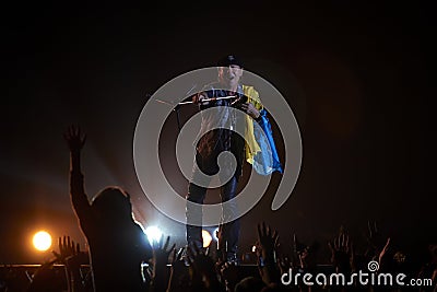 Scorpions band performing live at stadium Editorial Stock Photo