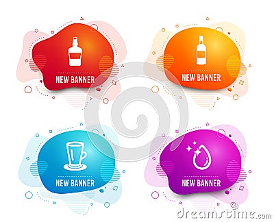 Scotch bottle, Brandy bottle and Teacup icons. Water drop sign. Brandy alcohol, Whiskey, Tea or latte. Vector Vector Illustration