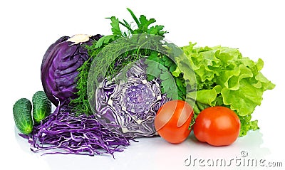 Scotch kale, tomatoes, cucumbers and greens Stock Photo