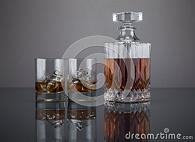 Scotch in a liquor decanter with tumblers Stock Photo