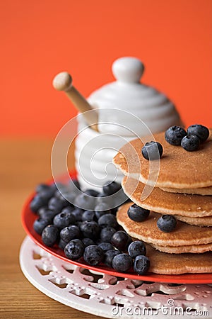 Scotch pancakes & blueberries Stock Photo