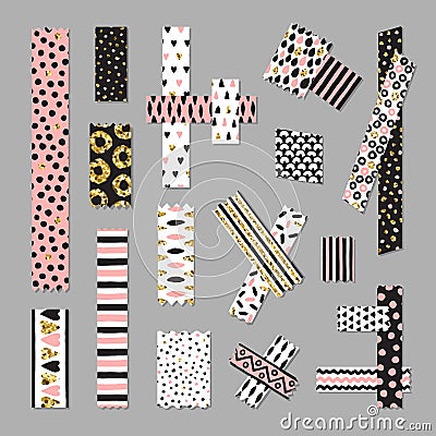 Scotch tape vector set. Black, pink, gold vector. Part two. Vector Illustration