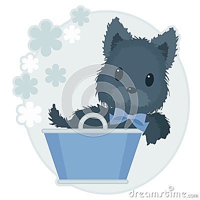 Scotch terrier in a basket Vector Illustration