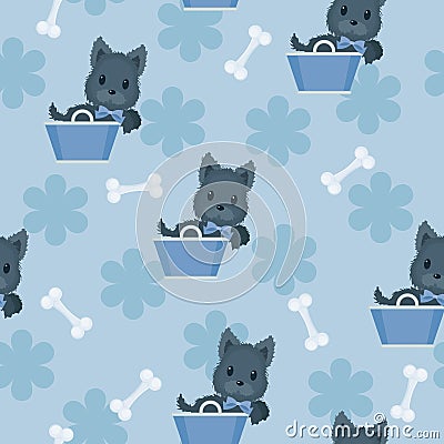 Scotch terrier seamless pattern Vector Illustration