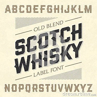 Scotch whiskey style label font with sample design Vector Illustration