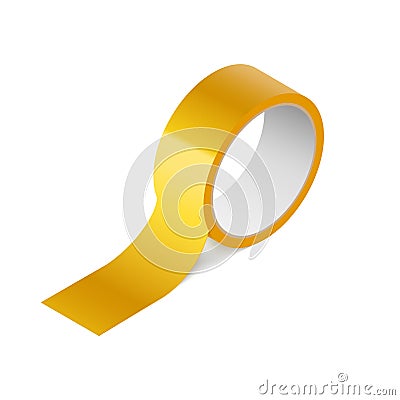 Scotch yellow roll adhesive tape mockup. Sellotape 3d packing vector scotch icon Vector Illustration