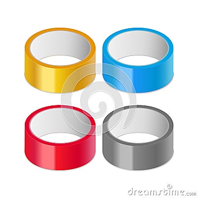 Scotch yellow roll adhesive tape mockup. Sellotape 3d packing vector scotch icon Vector Illustration