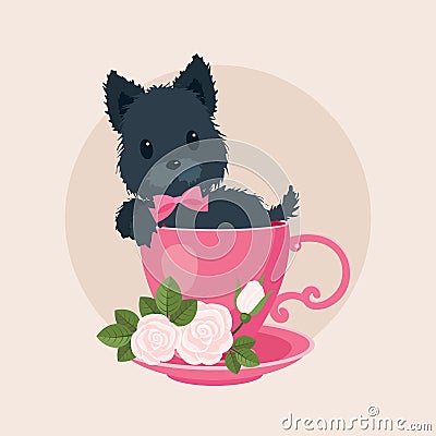 Scotchterrier in a tea Vector Illustration