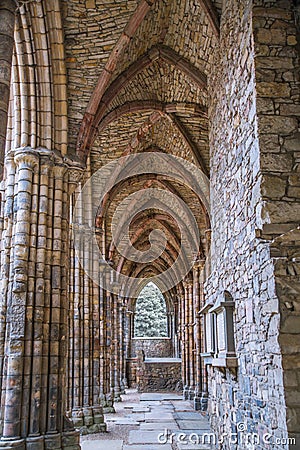 Edinburg. Ruins of Holyrood Abbey founded in 1128 by David I. Editorial Stock Photo