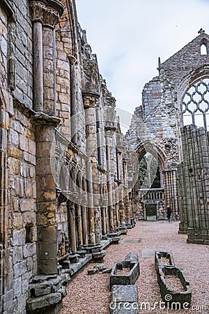 Edinburg. Ruins of Holyrood Abbey founded in 1128 by David I. Editorial Stock Photo