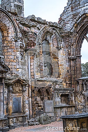 Edinburg. Ruins of Holyrood Abbey founded in 1128 by David I. Editorial Stock Photo