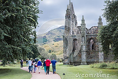 Edinburg. Ruins of Holyrood Abbey founded in 1128 by David I. Editorial Stock Photo