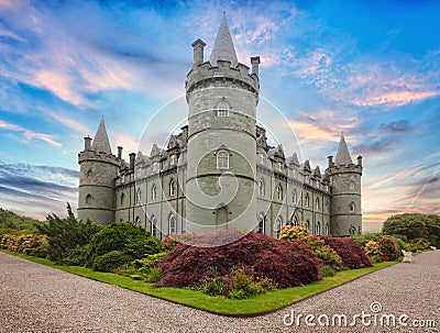 Scotland - Inveraray castle with flower garden, UK Stock Photo