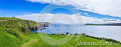Scotland Shetland scenery in England with cliffs, ocean views and green pastures Stock Photo