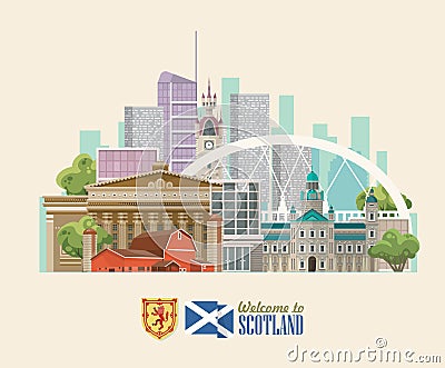 Scotland travel vector flyer in modern style. Scottish landscapes Vector Illustration