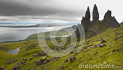 Scottish basaltic landscape in Skye isle. Old man of Storr Stock Photo