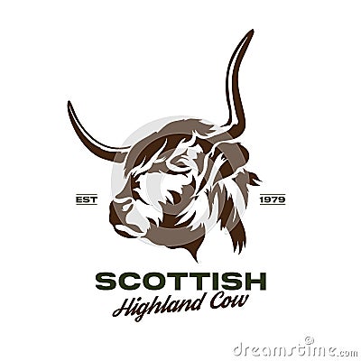 Scottish Highland cow vector illustration logo design Vector Illustration