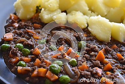 Scottish mince and tatties on a plate. Popular dish in Scotland. Stock Photo