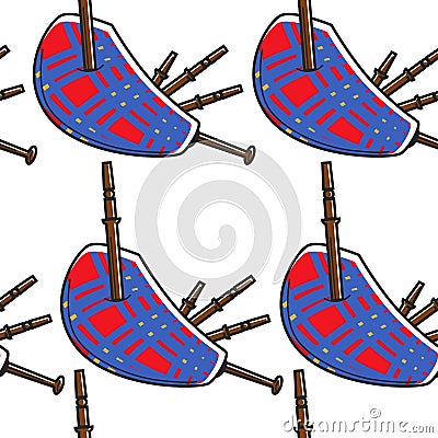 Scottish national wind musical instrument bagpipes seamless pattern Vector Illustration