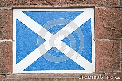 Scottish Saltire flag painted on wall. Stock Photo