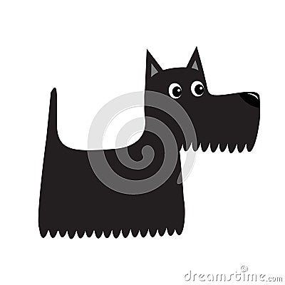 Scottish terrier black dog. Scottie puppy. Cute cartoon character. Pet animal collection. Adopt concept. Flat design. White backgr Vector Illustration