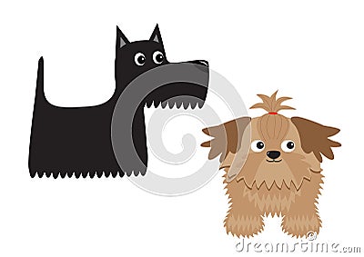 Scottish terrier black dog. Scottie puppy. Shih Tzu. Animal Vector Illustration