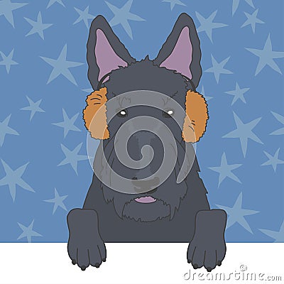 Scottish Terrier in Fur Earmuffs Vector Illustration