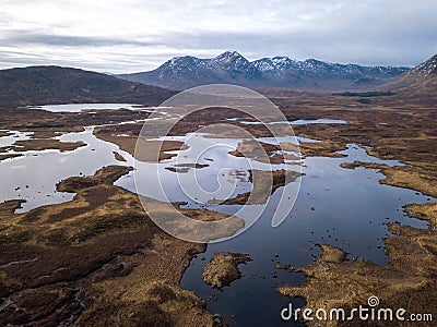 Scottish highland streams over looking Black Mount mountain range Stock Photo