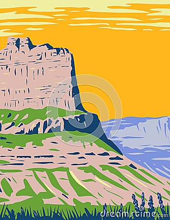 Scotts Bluff National Monument Located near the City of Gering in Nebraska Along the North Platte River WPA Poster Vector Illustration