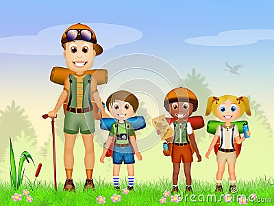 Scout camping Cartoon Illustration