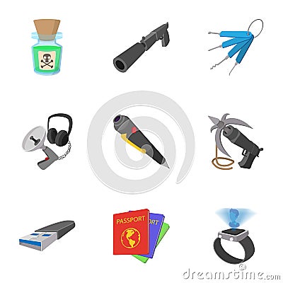 Scout icons set, cartoon style Vector Illustration