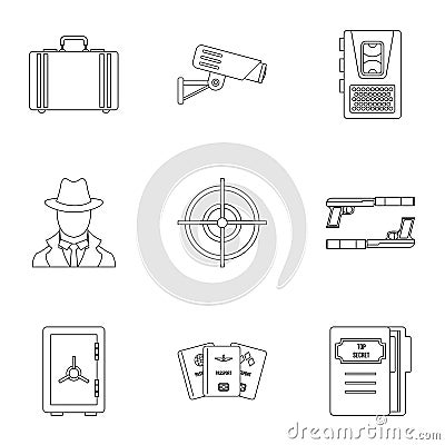 Scout icons set, outline style Vector Illustration