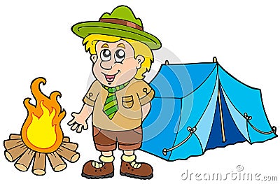 Scout with tent and fire Vector Illustration