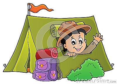 Scout in tent theme image 1 Vector Illustration