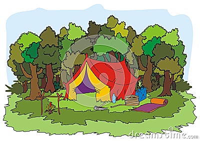 Scout tent and trees Vector Illustration