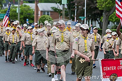 Uniformed boys scouts of USA members walk in formation Editorial Stock Photo