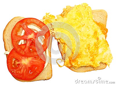 Scrambled Egg and Cheese Sandwhich Over White Stock Photo