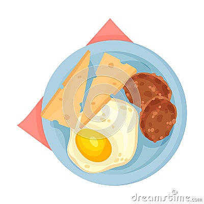 Scrambled Egg Served on Plate with Patty Cakes and Slices of Cheese Vector Illustration Vector Illustration