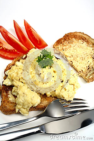 Scrambled egg on toast vertical Stock Photo