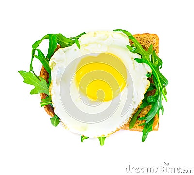 Scrambled Eggs with Arugula on Whole Grain Bread Health Food Stock Photo