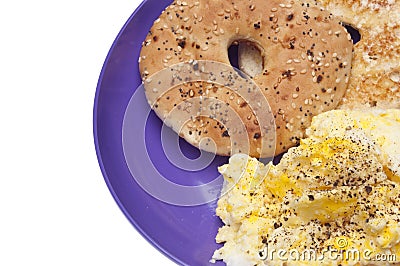 Scrambled Eggs and Bagel Breakfast Stock Photo