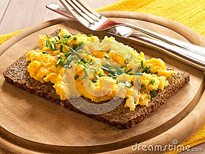 Scrambled eggs with chives Stock Photo