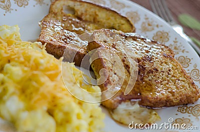 Scrambled eggs and french toast Stock Photo