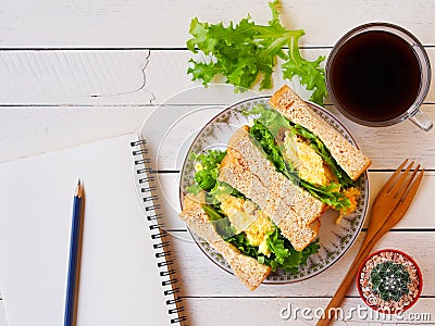 Scrambled eggs sandwich breakfast Stock Photo