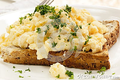 Scrambled Eggs on Toast Stock Photo