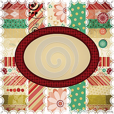 Scrap background with an oval frame. Vector Illustration