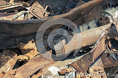 Scrap Copper and Iron. Scrap of Ferrous Metals and Mechanisms of Different Sizes Stock Photo