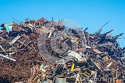 Scrap heap of steel, aluminium, corrugated plates ready for recycling Stock Photo